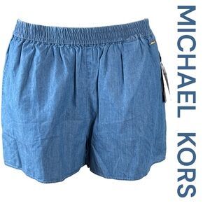 MICHAEL MICHAEL KORS Blue Chambray Shorts, Size S.